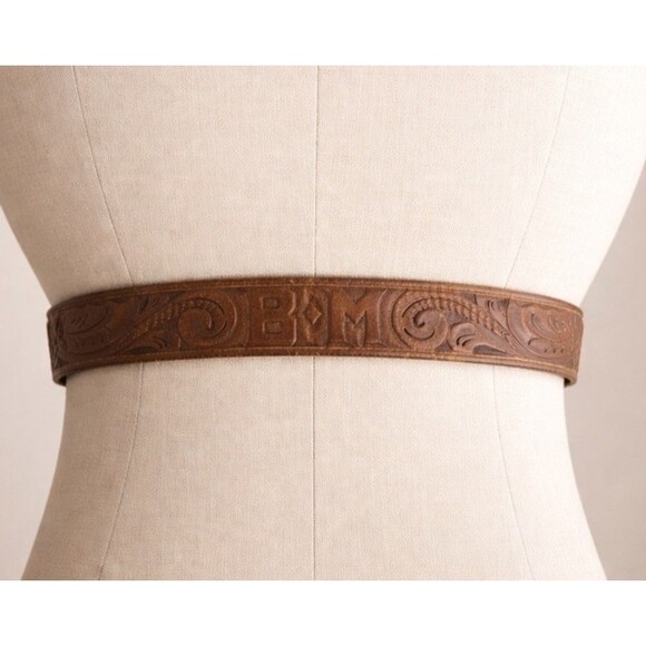 Vintage Sterling Silver Tooled Leather Western Belt womens size XS - Picture 2 of 9